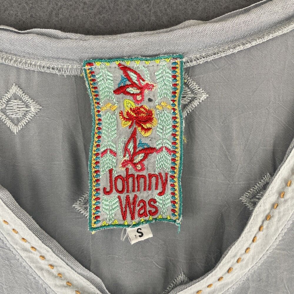 Johnny Was Gray V-Neck Eyelet Embroidered Tunic Women's Small - Picture 5 of 6
